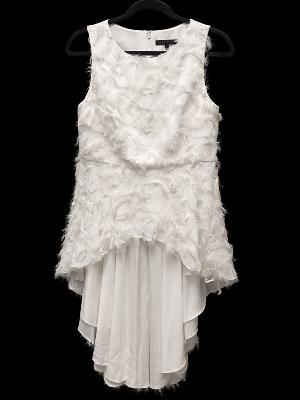 Elegant White Feather-Texture High-Low Top
